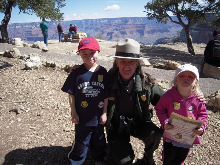 Ethan and Hannah Sitzman proudly show off their National Park Junior Ranger badges. 